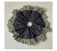 Coleteros pelo mujer 2pc Denim Elegance ~ Gray Lace Large Scrunchie - Elegant Hair Accessory For Top Knots(Grey)