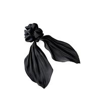 Coleteros Pelo Mujer 2pc Satin Bow Long Ribbon Scrunchies Elastic Hair Bands Women Ponytail Holder Ties Solid Headband Accessories para Accesorios(Black)