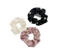 Coleteros Pelo Mujer 3 piezas de cuerda de tela con perlas for el cabello, elegantes y sin dañar el cabello, coleteros altos for niña(Color-04)