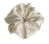 Coleteros Pelo Mujer De Tela 2pc Cream White Satin Large Intestine Scrunchie Square Scarf Fashion Temperament Women's Hair Accessories(Color2 Scrunchie)