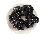Coleteros Pelo Mujer De Tela 2pc Dot Satin Scrunchies For Women White Big Hair Bands Elastic Silk Tie Girls Black Ponytail Holder Rope(Black)