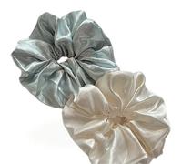 Coleteros Pelo Mujer De Tela 2PC Pearlescent White Large Satin Scrunchie - Stylish, Minimalist Ponytail Hair Tie(2color)
