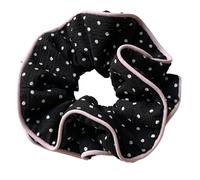 Coleteros Pelo Mujer De Tela 2PC Polka Dot Fabric Scrunchies, Black & White With Pink Trim, Cute Retro-Style Hair Ties, Stylish Daily Wear Party(Black)
