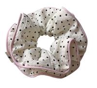 Coleteros Pelo Mujer De Tela 2PC Polka Dot Fabric Scrunchies, Black & White With Pink Trim, Cute Retro-Style Hair Ties, Stylish Daily Wear Party(White)