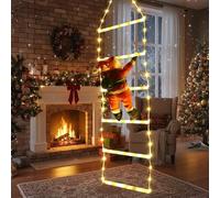 Colexy 1.2 m Guirnalda Luces de Navidad Escalera con Papá Noel, 8 Modos de Iluminación Luz LED Decoración Navidad para Árbol, Pared, Balcón, Fiestas Interior y Exterior (Blanco Cálido)