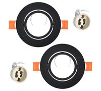 Colexy 2 focos LED empotrables de 230 V, IP44, marco con casquillo GU10, de aluminio, negro, redondo, plano, para baño, marco de 68 mm, orificio para exterior e interior