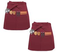 Colexy 2 Pcs Delantal de Cocina Delantal de Cintura con 3 Bolsillos Delantal para Hornear Delantal de Cocina para Hombre y Mujer Bistro Restaurante Café Chef Camarero Limpieza Pintura(Rojo Oscuro)