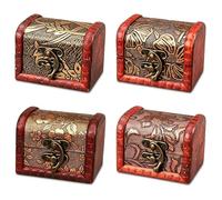 Colexy 4 Piezas Mini Cofres del Tesoro de Madera, Caja con Candado, Cajas Vintage con Tapa, Cajas con Tapa para Joyas Monedas, Pequeños Cofres Del Tesoro para Hogar Bodas y Regalo (Tipo 2)
