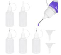 Colexy Botellas de aguja de 30 ml, 5 unidades, botella pequeña de 30 ml, botella dosificadora, pequeñas botellas de plástico para rellenar, con 2 embudos, para líquidos, aceites, pinturas, tintas y