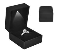 Colexy Caja de Anillo con Luz LED, Caja de Terciopelo, Joyero para Anillos, Anillos Cajas de Almacenamiento de Joyería LED, para Propuestas Compromisos Bodas y Valentín, 5.8 * 6.3 * 5cm, Negro