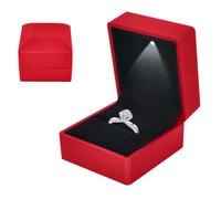Colexy Caja de Anillo con Luz LED, Caja de Terciopelo, Joyero para Anillos, Anillos Cajas de Almacenamiento de Joyería LED, para Propuestas Compromisos Bodas y Valentín, 5.8 * 6.3 * 5cm, Rojo