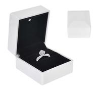 Colexy Caja de Anillo con Luz LED, Caja de Terciopelo, Joyero para Anillos, Anillos Cajas de Almacenamiento de Joyería LED, para Propuestas Compromisos Bodas y Valentín, 5.8 * 6.3 * 5cm, Blanco