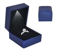 Colexy Caja de Anillo con Luz LED, Caja de Terciopelo, Joyero para Anillos, Anillos Cajas de Almacenamiento de Joyería LED, para Propuestas Compromisos Bodas y Valentín, 5.8 * 6.3 * 5cm, Azul
