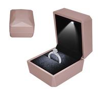 Colexy Caja de Anillo con Luz LED, Caja de Terciopelo, Joyero para Anillos, Anillos Cajas de Almacenamiento de Joyería LED, para Propuestas Compromisos Bodas y Valentín, 5.8 * 6.3 * 5cm, OroRosa