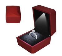 Colexy Caja de Anillo con Luz LED, Caja de Terciopelo, Joyero para Anillos, Anillos Cajas de Almacenamiento de Joyería LED, para Propuestas Compromisos Bodas y Valentín, 5.8 * 6.3 * 5cm, Rojo-a
