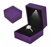 Colexy Caja de Anillo con Luz LED, Caja de Terciopelo, Joyero para Anillos, Anillos Cajas de Almacenamiento de Joyería LED, para Propuestas Compromisos Bodas y Valentín, 5.8 * 6.3 * 5cm, Morado