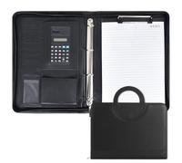 Colexy Carpeta de Conferencia A4, Portadocumento Piel con Cremallera, Doble Asas Magnéticas, 9 Ranuras para Tarjeta, con Calculadora, Carpeta de Anillas, Bolsillo para Documentos, Bloc de Notas