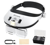 COLFULINE Gafas Lupas con 5 Lentes (1x 1.5X 2.0X 2.5X 3.5X) 8 LED Lupa Frontal Ajustable Color Frío y Cálido Recargable con Batería 900mAh para Joyería, Relojería, Electrónica