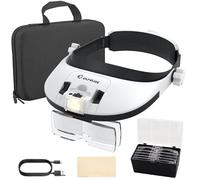 COLFULINE Gafas Lupas con 5 Lentes (1x 1.5X 2.0X 2.5X 3.5X) 8 LED Lupa Frontal Ajustable Color Frío y Cálido Recargable Batería 900mAh para Joyería, Relojería, Electrónica con Estuche