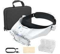 COLFULINE Gafas Lupas con Luz, 5 Lentes 1.5X-3.5X Lente 8X, Ampliación 13x, 2 Ajustes de Brillo, Batería Recargable para Electrónica, Joyería y Manualidades