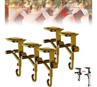 Colgador 2 En 1 para Calcetines Y Guirnaldas De Chimenea, Soportes Ajustables Y Resistentes con Ganchos Dobles, Colgador Navideño para Guirnaldas Y Calcetines De Navidad Golden 5pcs