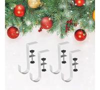 Colgador de calcetines y guirnaldas de chimenea, ganchos de hierro resistentes para coronas de Navidad, luces y decoración de otoño, ajuste ajustable sin taladro, de 0.47 a 2.36 pulgadas, 4 (blanco