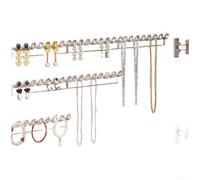 Colgador de collar de montaje en pared con fila de múltiples ganchos y 8 ranuras para aretes, organizador transparente para collares, pulseras, aretes, ahorro de espacio para soporte de joyas PS (6
