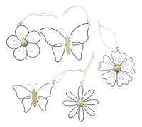 Colgador de flores y mariposas, 5 unidades, metal, negro mate, madera, algodón. Dimensiones: altura 8 cm, 10 cm, 11 cm