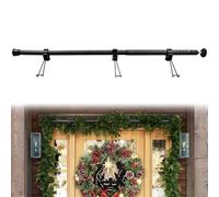 Colgador de guirnalda ajustable para puerta delantera, barra de tensión ajustable de 18 a 51 pulgadas, sin taladrar, colgador de guirnalda de puerta negra con 3 ganchos, decoración navideña resistente