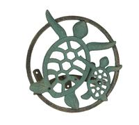 Colgador de manguera de jard n colgante de pared de hierro fundido con forma de tortuga marina y acabado en bronce Zeckos Verdigris, de 30 cm de