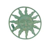 Colgador de manguera de jard n decorativo de pared de hierro fundido con acabado verde cardenillo, con forma de cara de sol, 30 cm de di metro, i