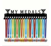 Colgador de medallas con estante para trofeos, estante de metal para premios para paredes, con capacidad para 60 medallas para correr, premios de fútbol, béisbol, arte y decoración del hogar