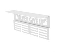 Colgador de medallas montado en la pared blanco con estante, soporte de metal para trofeos para premios deportivos, 4 filas de más de 64 capacidades, para una fácil instalación de decoración de