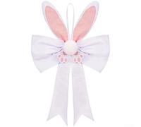 Colgador de puerta de conejo de Pascua iluminado con orejas de conejo LED para colgar, funciona con pilas, letrero de tela brillante, lindo festival de primavera, adorno para el hogar, recuerdo de