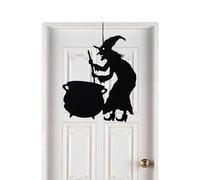 Colgador de puerta de Halloween, letrero colgante con palabras negras, letrero de puerta de bruja para la parte delantera, letrero colgante de pared de Halloween para decoración del hogar al aire