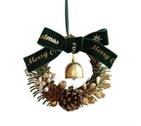 Colgador de puerta de Navidad con campanas de metal y cordel de yute, produce agradables sonidos navideños, adecuado para colgar en puertas, coronas y decoración al aire libre (E)