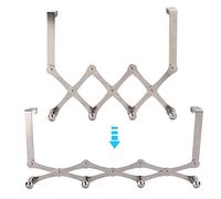 Colgador de Puerta Telescópico de Acero Inoxidable, Diseño de Gancho Antideslizante, Estante Plegable para Sala de Estar, Dormitorio, 6 Ganchos (4 ganchos brillantes [no es necesario perforar)