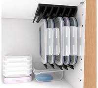 Colgador de Tapaderas de Tupper para Armario/Organizador de Tapas Cocina Compatible con IKEA 365+, Pyrex y Tupper Capacidad de 3 a 10/ Adhesivo Doble Cara + Tornillos (Negro, 6 Tapas)