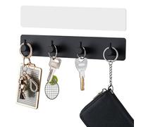 Colgador llaves pared metálico negro con 4 ganchos,cuelga llaves pared adhesivo para entrada,cocina y oficina,2 cintas autoadhesivas,Llavero de Pared Multifuncional,llaves entrada y objetos pequeños