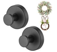 Colgador negro para puerta de corona, ganchos resistentes con ventosa para decoración de otoño, Halloween, Navidad, paquete de 2 ganchos de corona fuertes y reutilizables, letrero de bienvenida