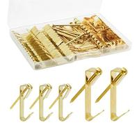 Colgador para marcos de fotos con dientes de sierr Ganchos for colgar cuadros y espejos con dientes de sierra con tornillos, 7x40 mm, paquete multicolor de 50 juegos(Gold-50pcs)