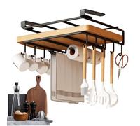 Colgador para tazas debajo del gabinete | Soporte multifuncional para tabla de cortar debajo del gabinete de acero inoxidable - Gancho de cocina sin perforaciones, soporte para toallas de papel