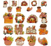 Colgadores de madera para decoración de otoño, 24 unidades, hojas de arce pintadas de colores y enanos, para la cosecha y el Día de Acción de Gracias