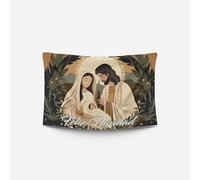 Colgadura Navideña “Feliz Navidad” - Diseño Artístico con el Niño Jesús, María y José - Estilo Moderno y Espiritual - Tonos Cálidos y Naturales - Decoración Cristiana 100×70 cm - Ideal Hogar (15)