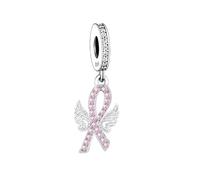 Colgante amuleto de lazo rosa de concienciación sobre el cáncer, Memorial, Superviviente, Mamá, Hija, Hermana, plata de ley 925, compatible con pulsera Pandora Charm Moments, Metal