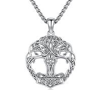 Colgante Árbol de la Vida Hombres, Collar Árbol de la Vida Plata 925, Vikingo Collar Martillo de Thor Colgante, Vikingo Martillo de Thor para Hombres