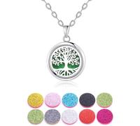 Colgante Aromaterapia Collar Aroma Plateado, Árbol de la vida Colgante Aromaterapia Difusor de aceites esenciales Collar colgante de medallón de acero inoxidable con 10 Almohadillas de fieltro