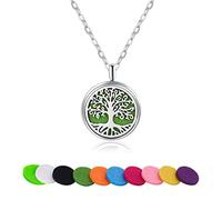 Colgante Aromaterapia Collar Aroma Plateado, Árbol de la vida Colgante Aromaterapia Difusor de aceites esenciales Collar colgante de medallón de acero inoxidable con 10 Almohadillas de fieltro