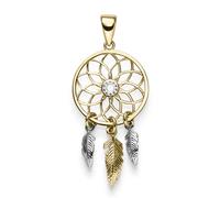 Colgante Atrapasueños 14x31, 5mm Círculo Con Estampado Flores & Plumas 585 Oro