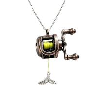 Colgante Carrete Pesca Colgante Llavero Realista Con Mango Giratorio | Collar con Dije de Caña de Pescar para Hombres, Mujeres, Varones, Papá, Amantes, Cumpleaños y Días Festivos